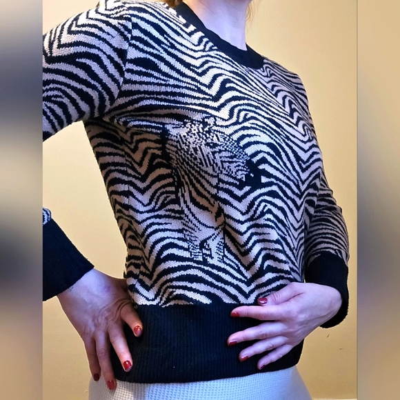 Banana Republic Zebra Sweater. Warm, Cozy, Fun sweater. Size S/P. Black & Tan - Picture 1 of 8